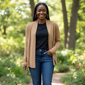 LOFT Open Front Cardigan on Tan, High Merino Wool Blend, Women’s